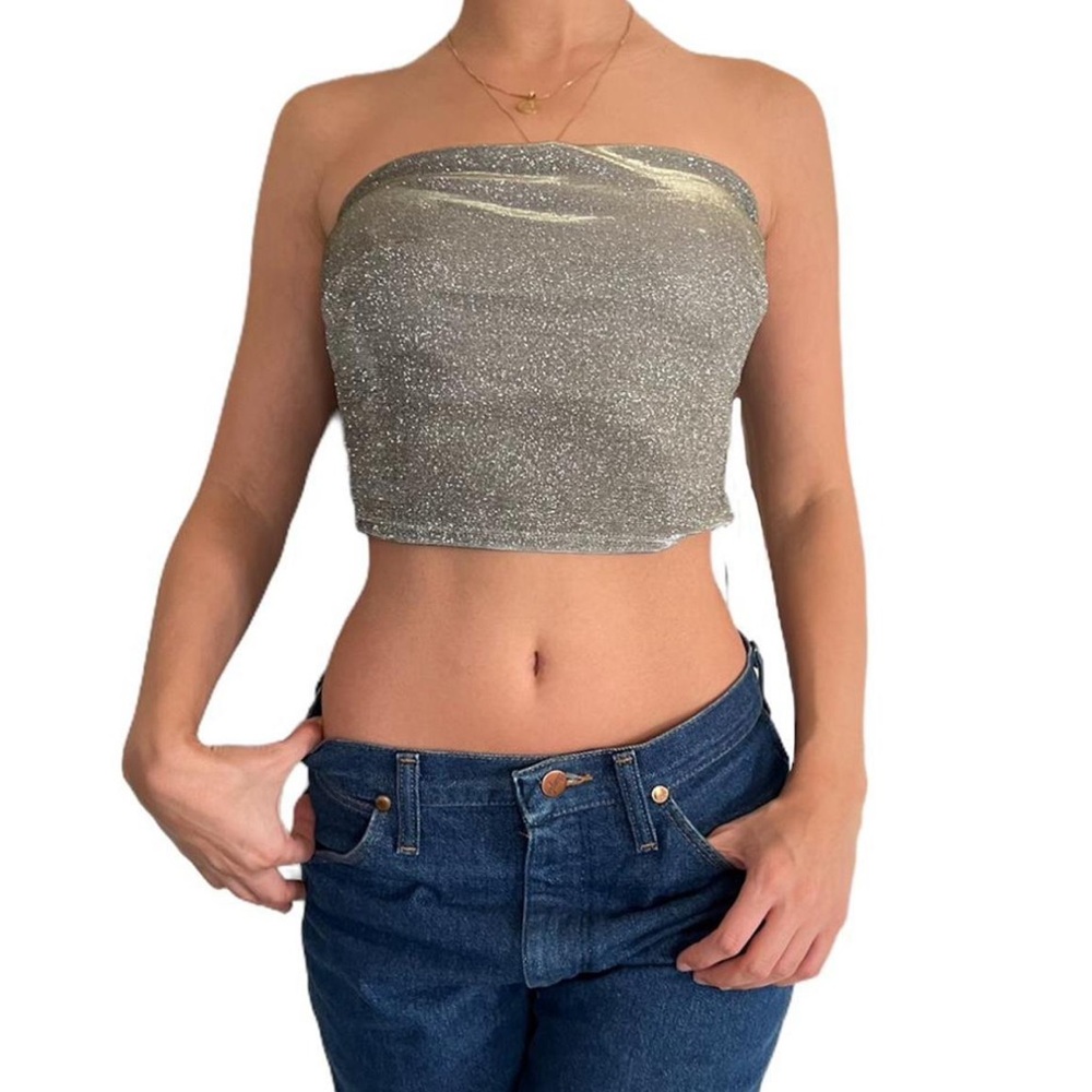 NWT Wild Fable Silver Glitter Crop Top Size XL
